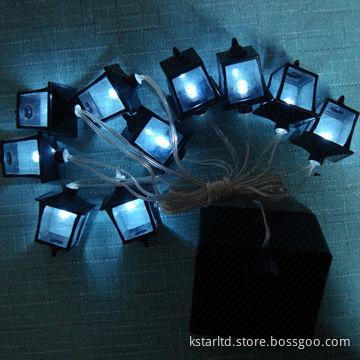Solar string lights with lantern, 10pcs LED, 2m lead-in cable, ideal for outdoor use